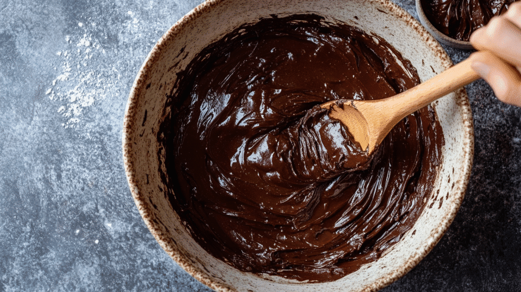 Mixing brownie batter for muffin pan