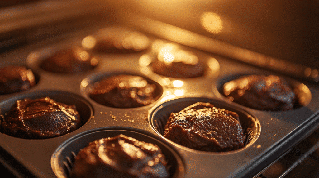 Brownie batter in muffin tin before baking