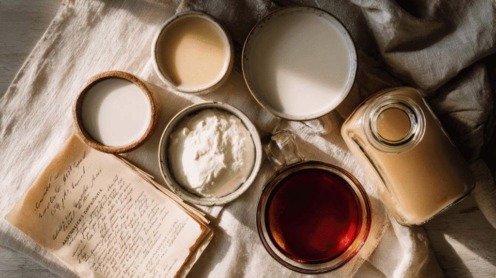 Ingredients for homemade vanilla sweet cream coffee