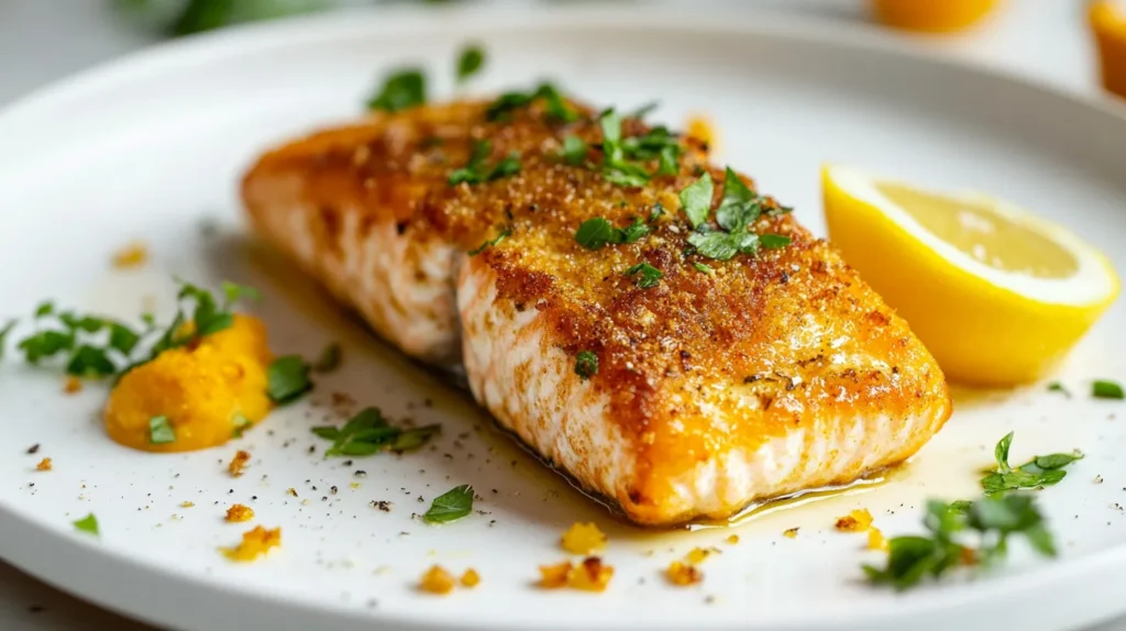 air fryer salmon 1 Current image: Crispy air fryer salmon fillet with lemon and herbs
