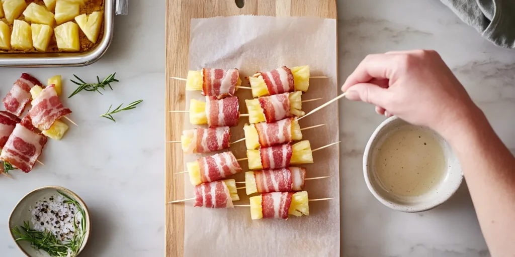 Step-by-step making bacon-wrapped pineapple