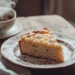 A slice of no egg no oven coffee cake with tea