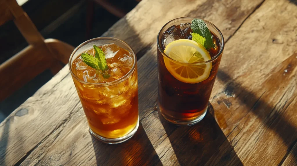 sweet tea two ways 1 Current image: Classic and Lemon Mint Sweet Tea on Wooden Table