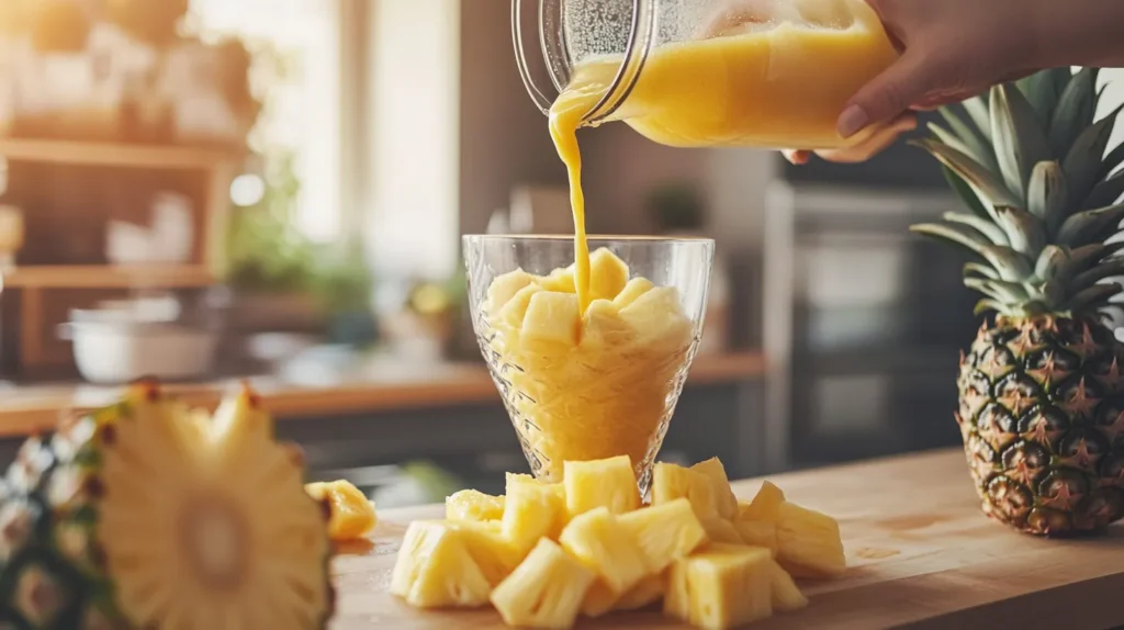 Preparing homemade Dole Pineapple Whip with fresh pineapple