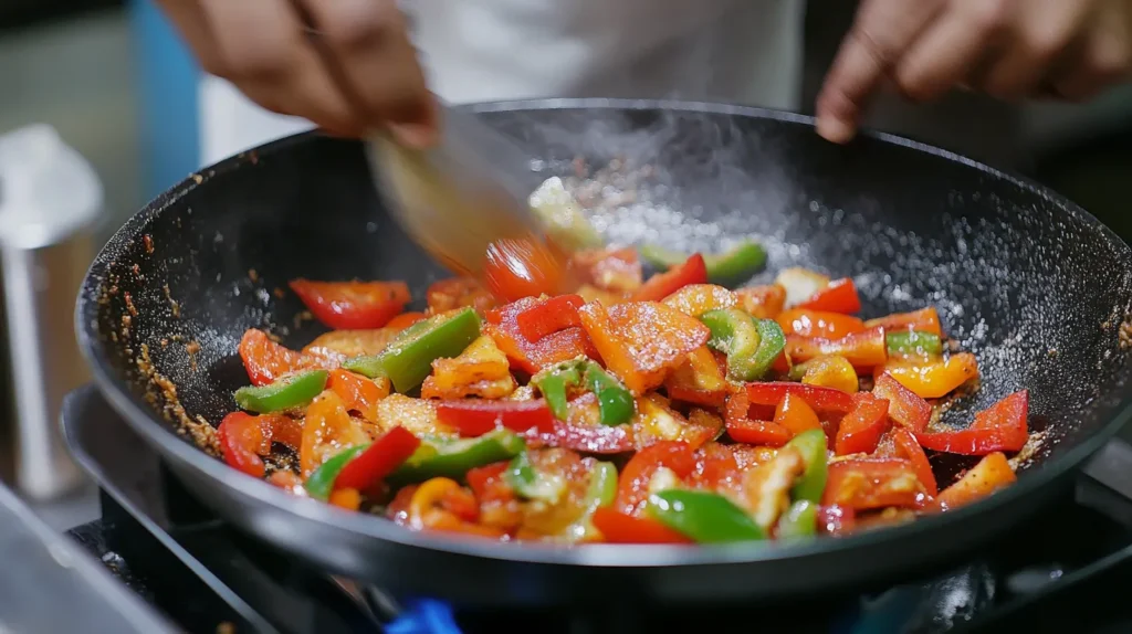 Step-by-step preparation of capsicum pakora in kitchen