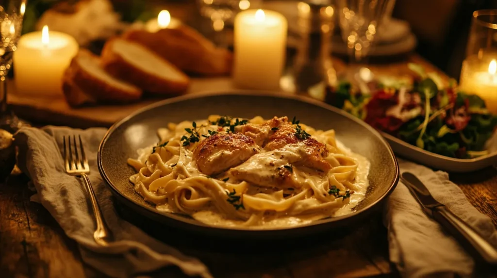 Chicken Marsala over Fettuccine served with sides