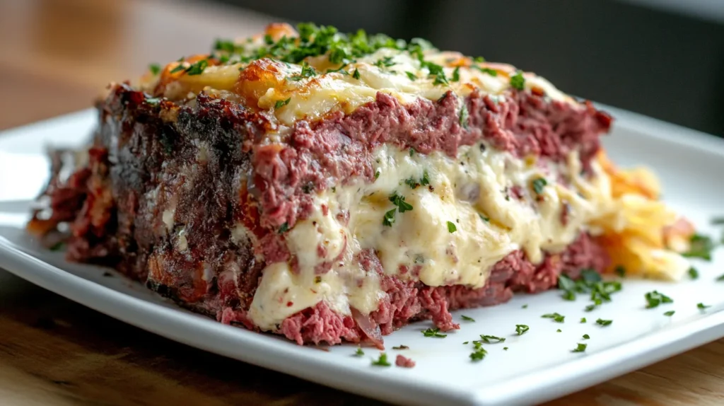 Reuben Dip 1 Current image: Hot and cheesy Reuben dip with rye bread