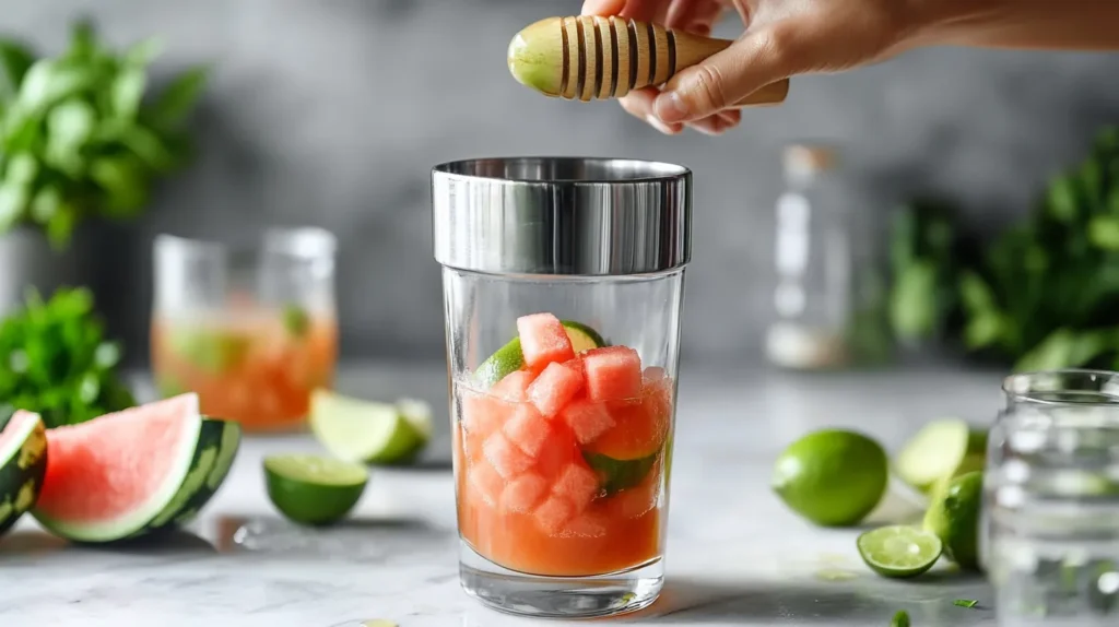 Muddling ingredients for watermelon limeade