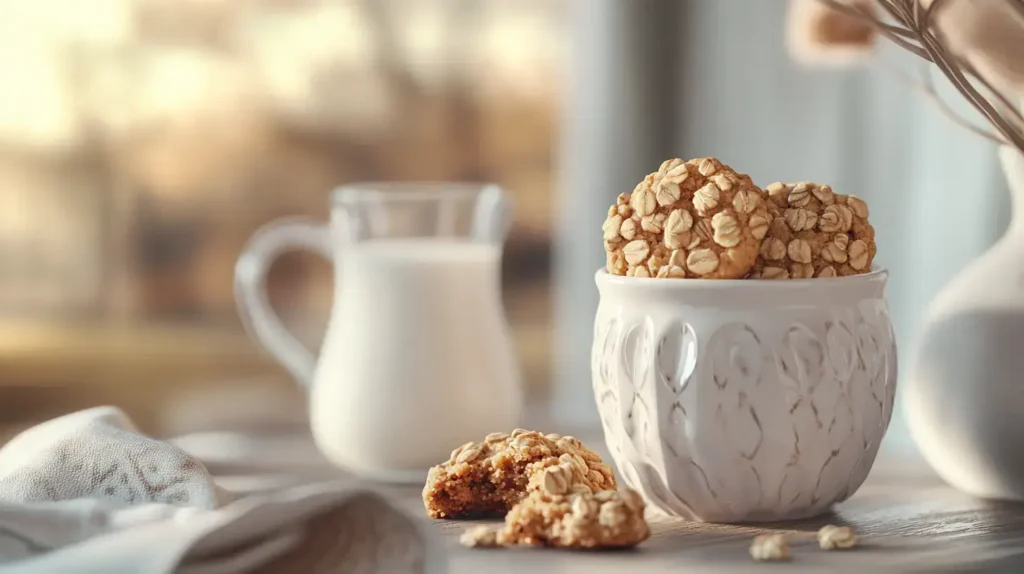 Peanut butter oatmeal cookies in a storage jar