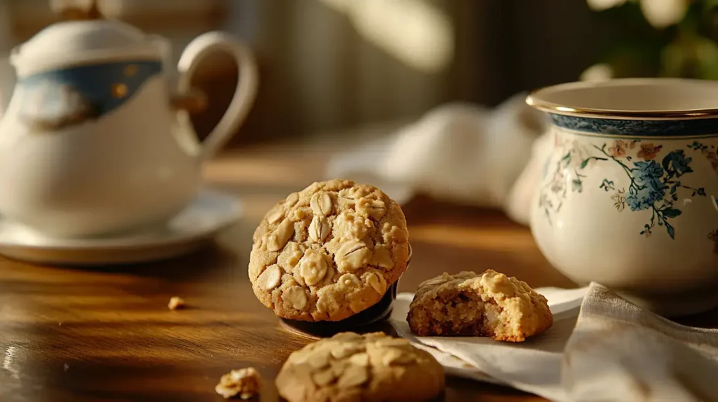 Peanut butter oatmeal cookies in a storage jar