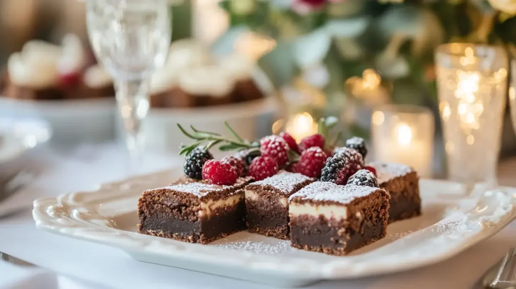 Cheesecake brownies served with fresh fruit