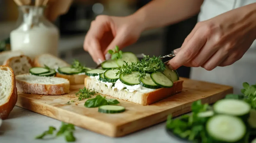 Step-by-step cucumber sandwich recipe preparation