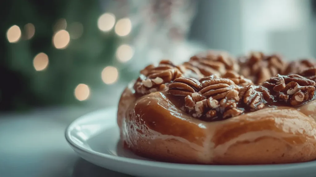 Gooey butter pecan sticky buns close-up