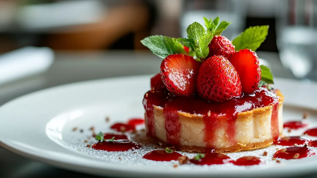 Slice of strawberry pie with vanilla ice cream