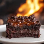 Gooey chocolate campfire cake fresh from the fire