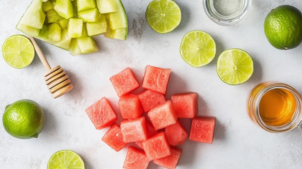 Watermelon, lime, and honey for limeade