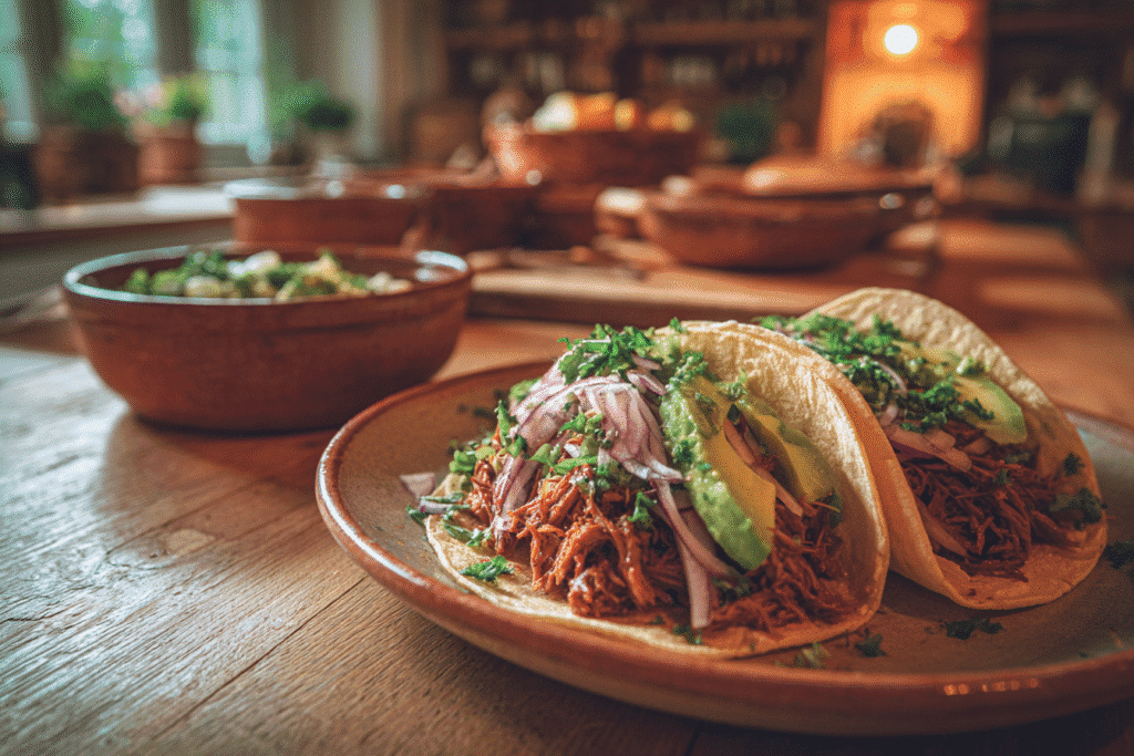 Beef for tacos slow cooker recipe on rustic table