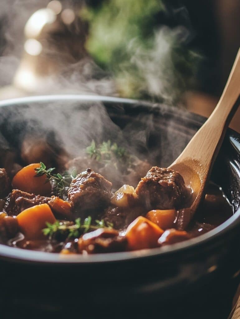Cooking beef and vegetables in crockpot