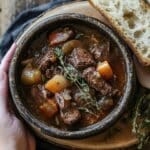 Slow-cooked beef stew served in a bowl