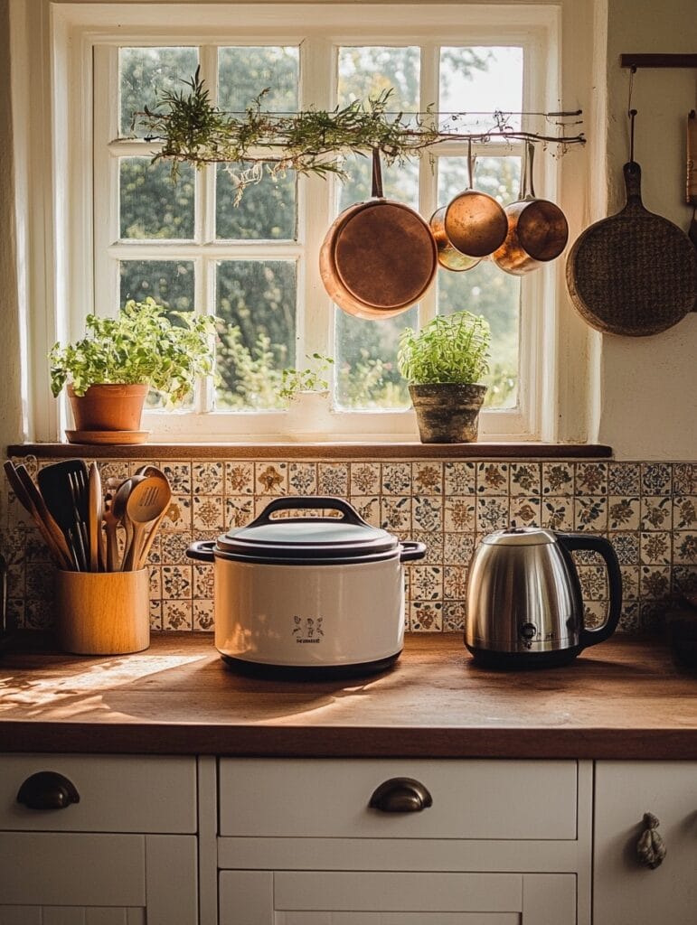 Crockpot and slow cooker side by side in a cozy kitchen