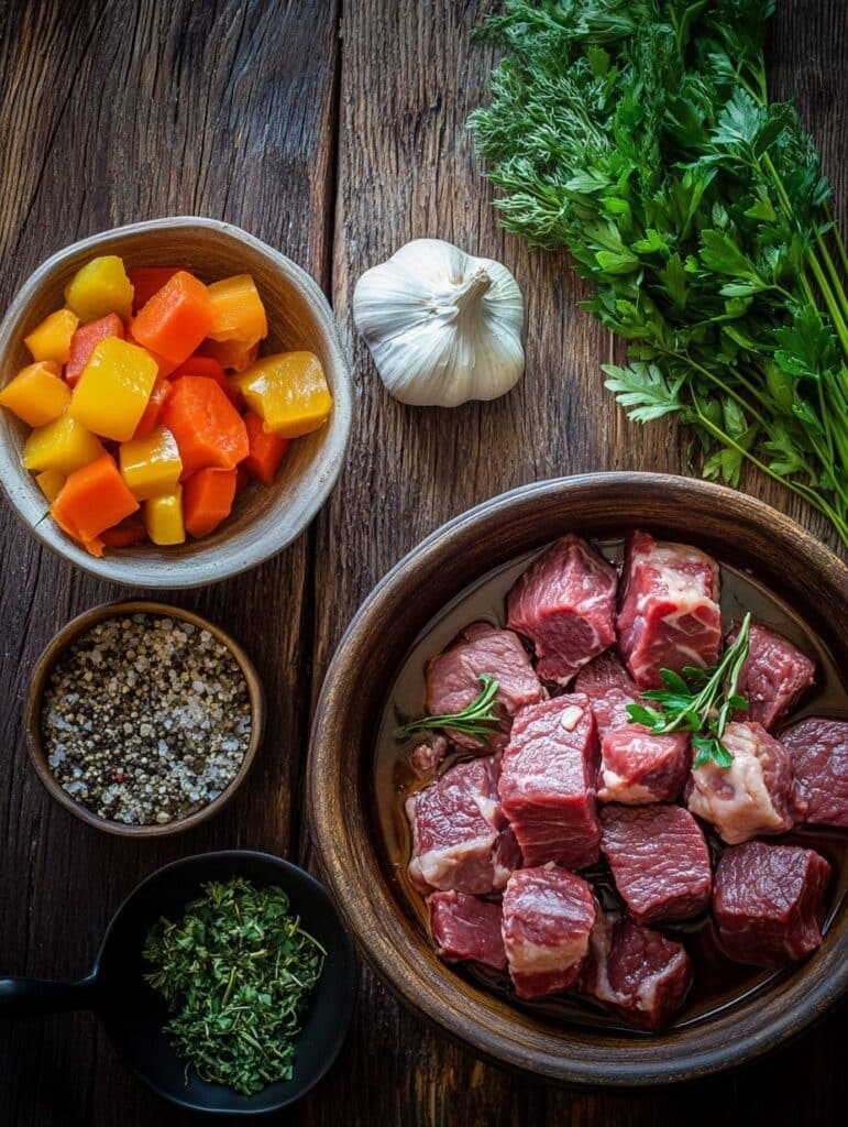 Ingredients laid out for crockpot and slow cooker recipe