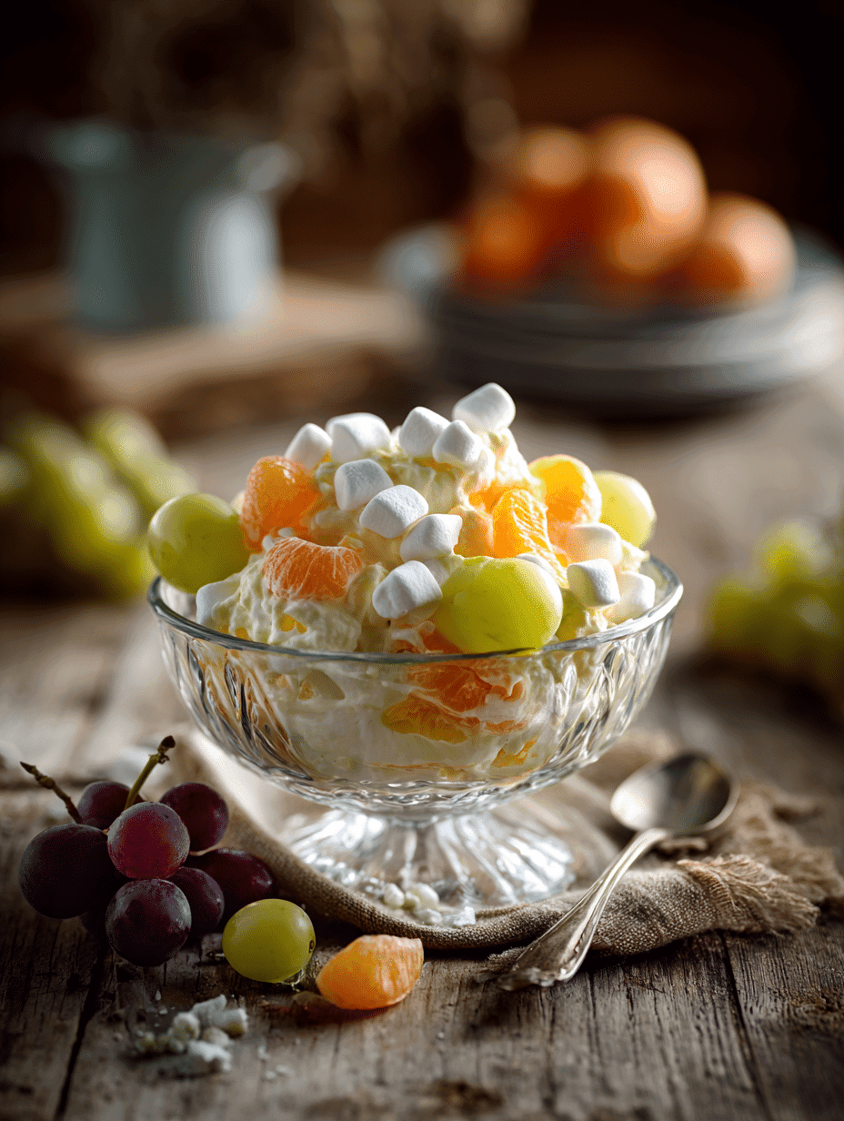 fruit salad recipes with Cool Whip in a glass bowl with marshmallows and fruit