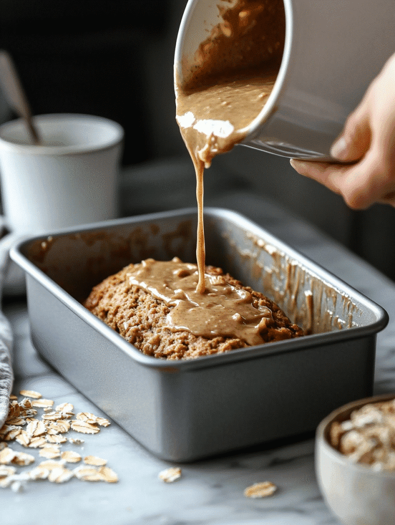banana oat bread batter in loaf pan