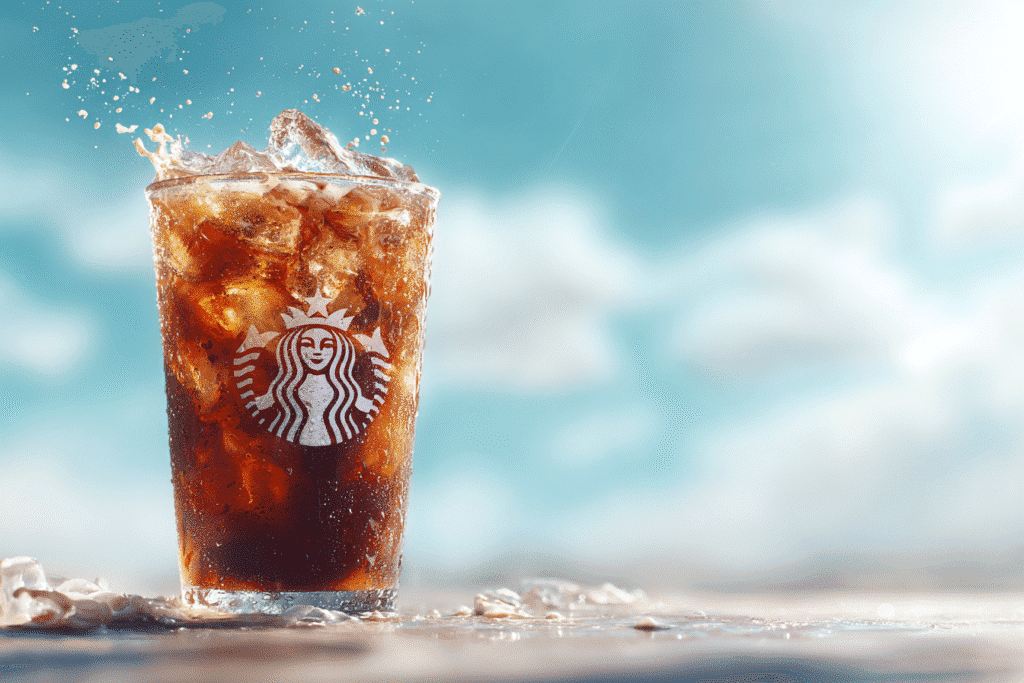Healthy iced cold brew Starbucks drink with almond milk