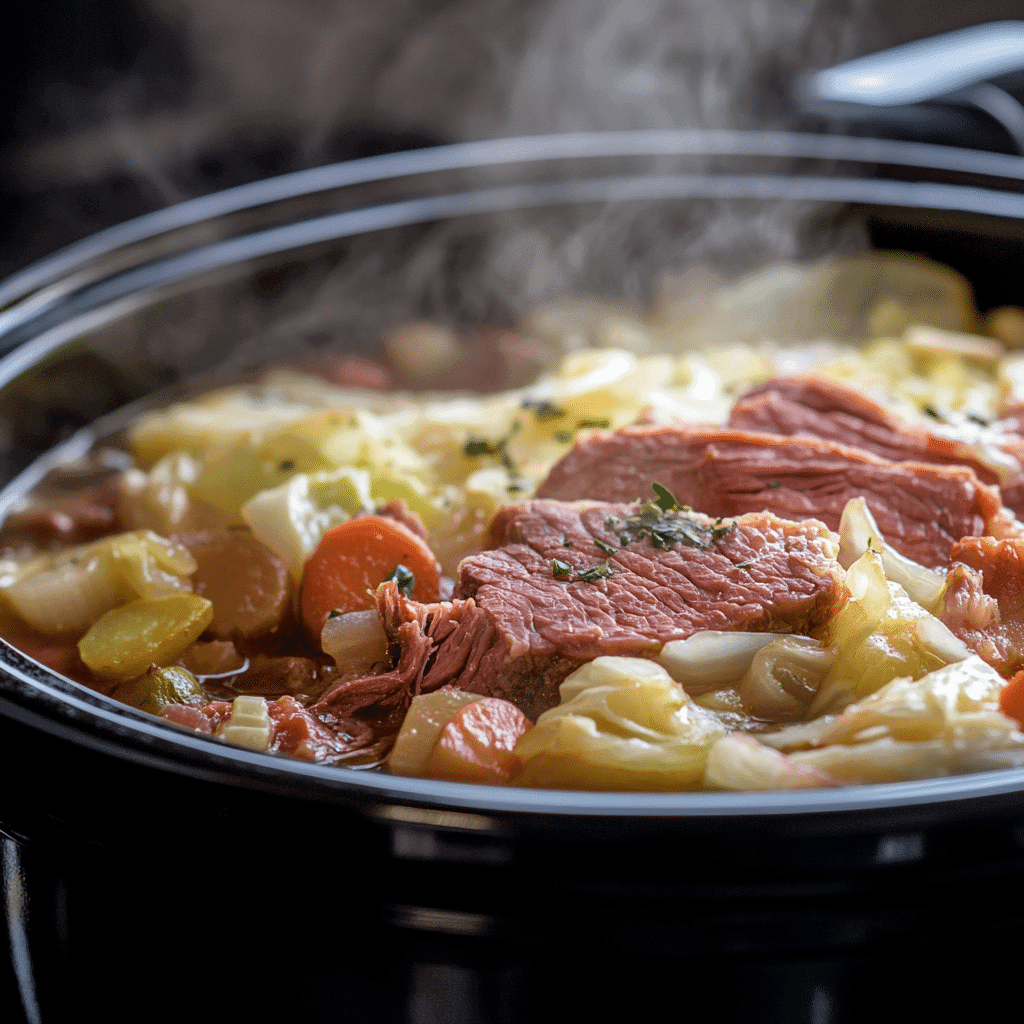 slow cooker corned beef cooking process