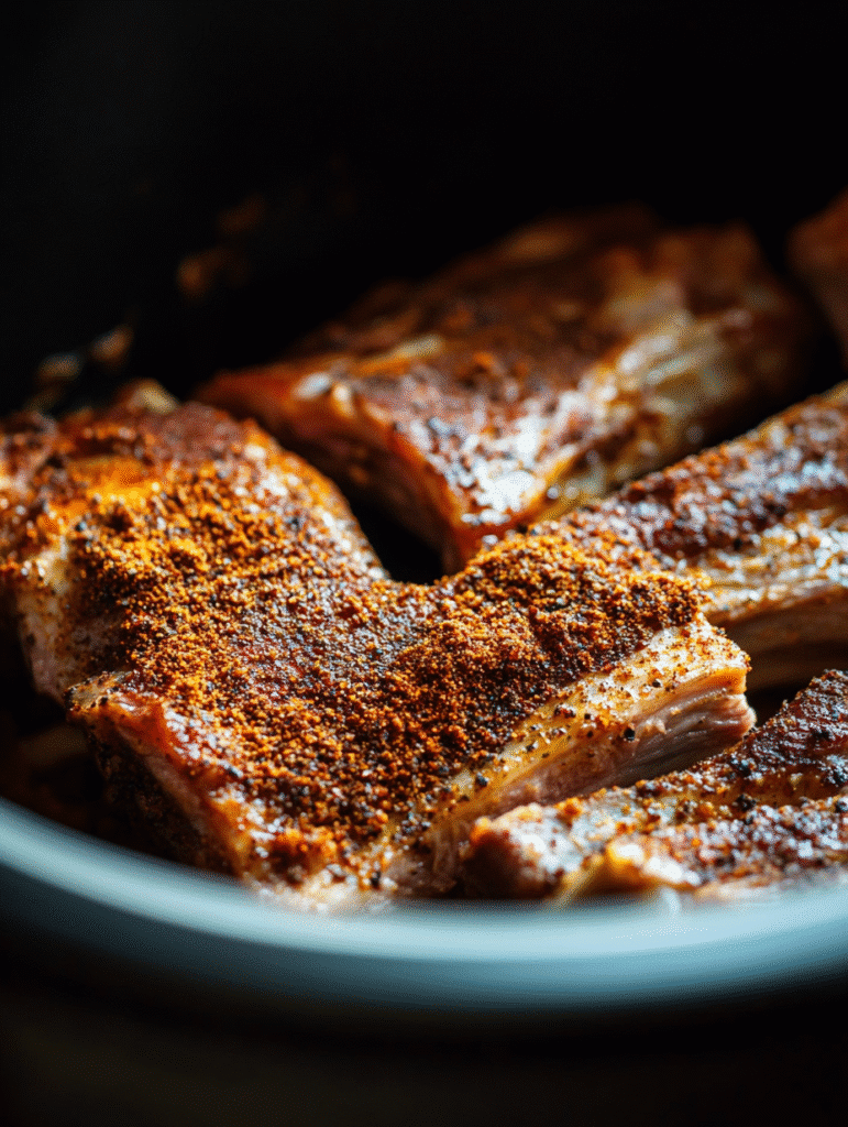 Dry-rubbed ribs in 4 qt slow cooker