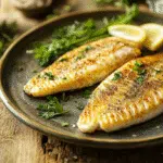 fried tilapia in air fryer served on rustic plate