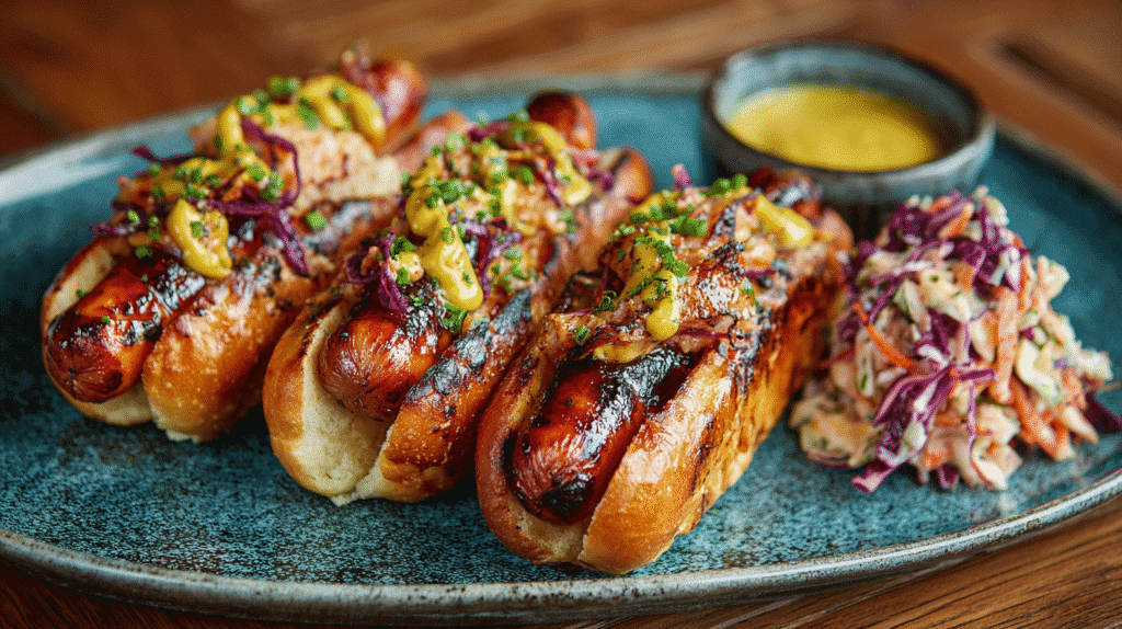 Air fried hot dogs served with sides